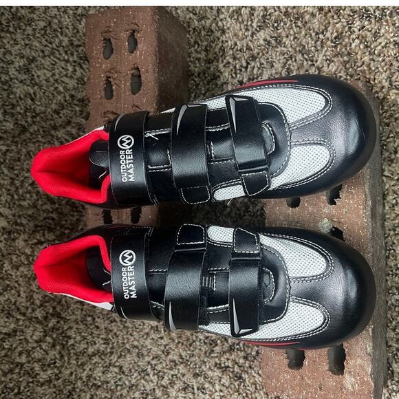 Outdoor Master Synthetic Leather Biker Cycling Shoes with Cleats Black/Red 42 - Picture 4 of 9